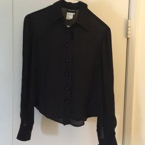 Black silk long sleeve top